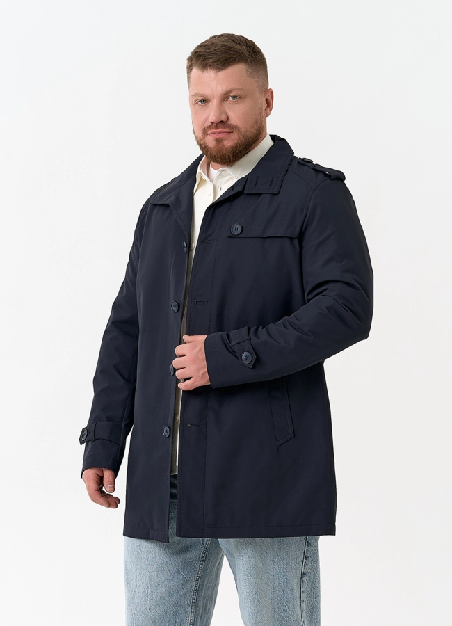 Мужское полупальто синего цвета модель № 32588 меха малина
