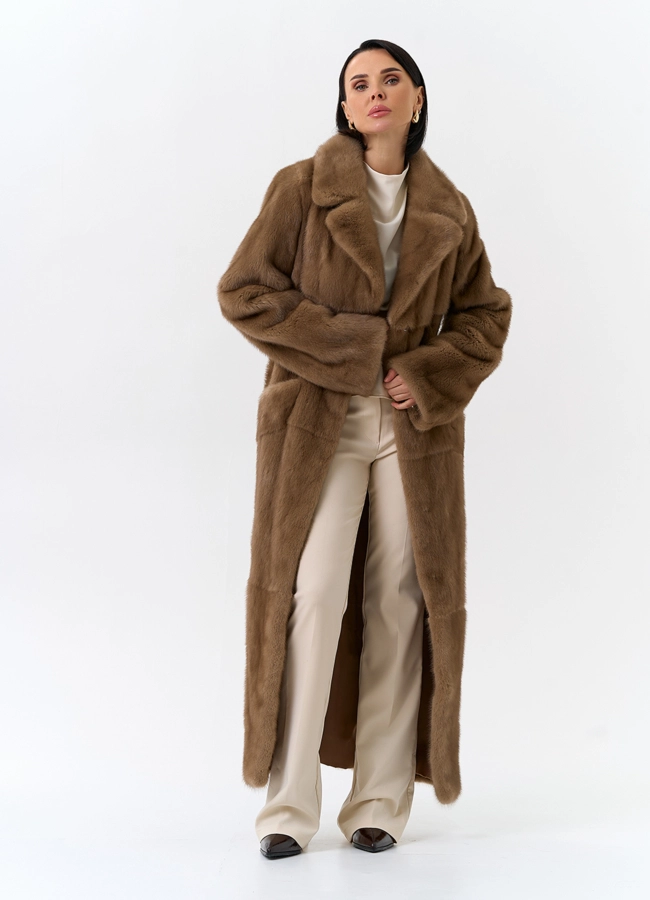 Длинная шуба из меха норки с английским воротником модель № 32067 универмаг малина