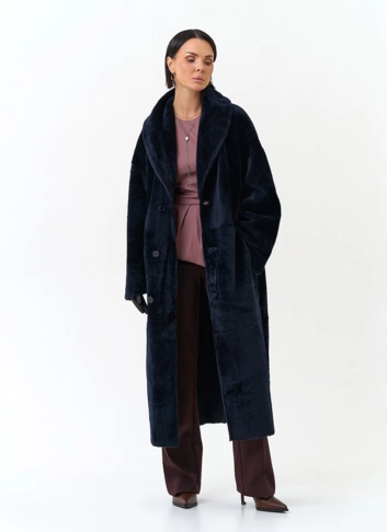 Женская двухсторонняя дубленка с воротником шаль фото