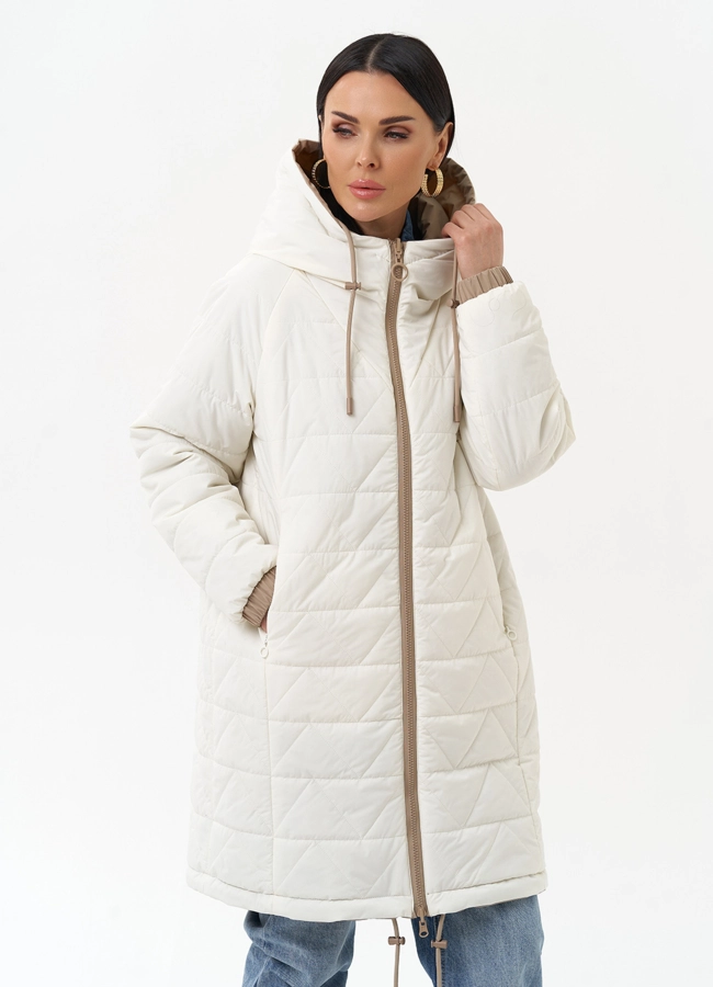 Женская удлиненная куртка с капюшоном модель № 30013 меха малина