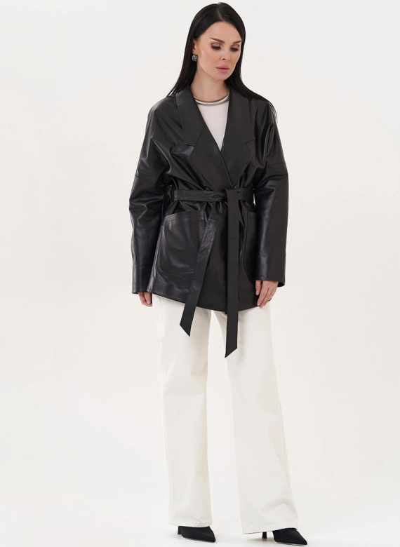 Кожаная куртка-пиджак с поясом
