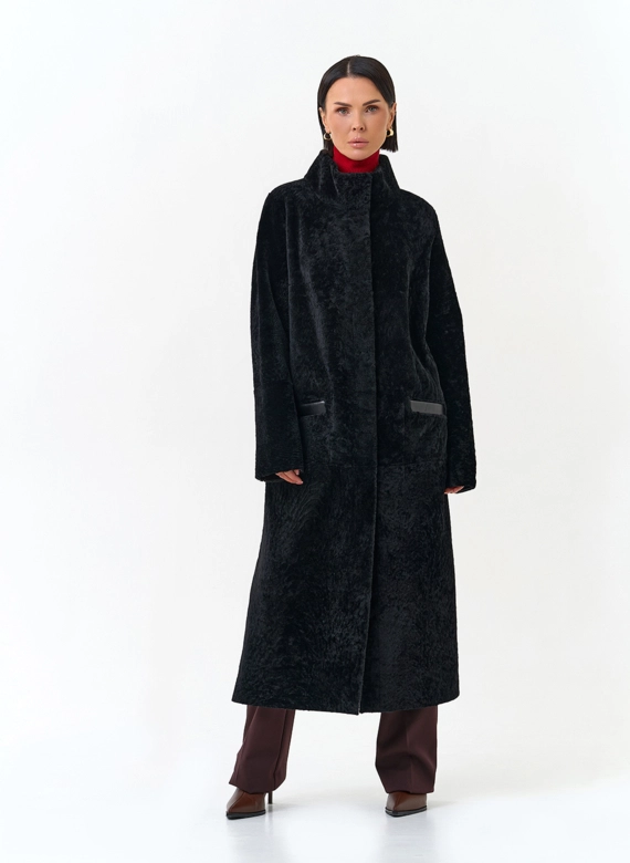 Женская двухсторонняя дубленка с поясом фото